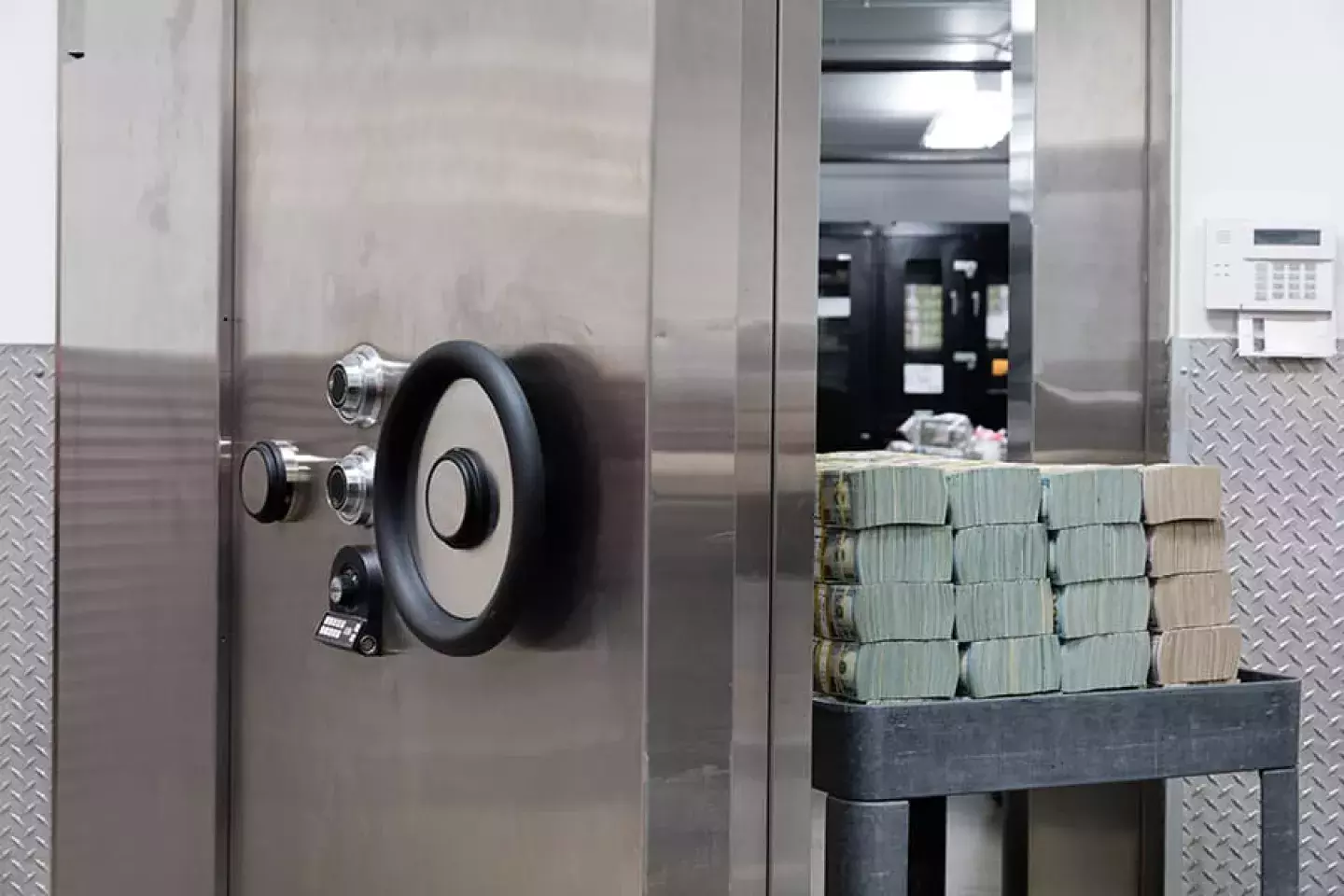 Bank vault with cash